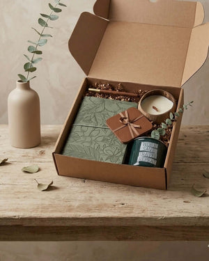 Teacher appreciation gift boxes beautifully packaged with a candle, notebook, and decorative items.