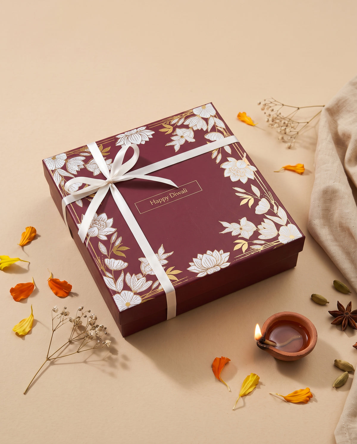 Celebration Box - Premium Diwali gift with floral design and festive decor elements.