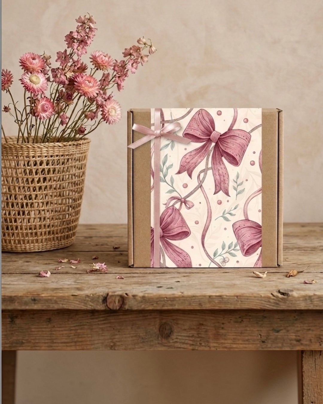 The Positivity Ritual Box gift wrapped with floral design and ribbon, featuring positive vibes in eco-friendly packaging.