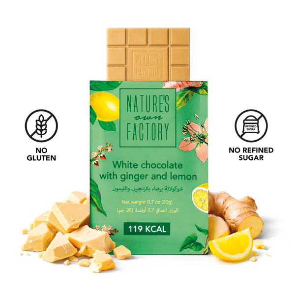 White Chocolate with Ginger & Lemon - 119Kcal - Gluten Free - Vegan