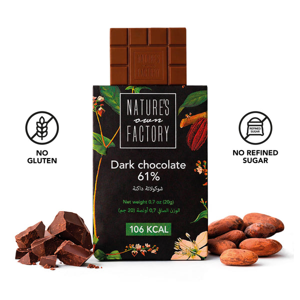 Dark Chocolate 61% - Gluten free -106Kcal - Vegan